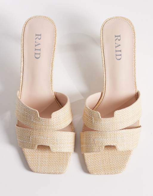 RAID Clydie kitten heel mule sandals in raffia, 2 of 4