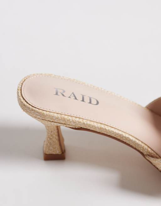 RAID Clydie kitten heel mule sandals in raffia, 4 of 4