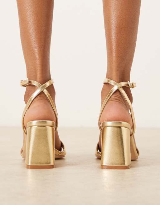 RAID Cora Wide Fit block heel sandals in gold, 3 of 4