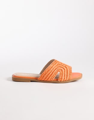 RAID Coraline flat slide sandals in orange raffia