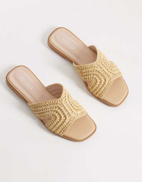 RAID Coraline flat slider sandals in camel raffia - view 1