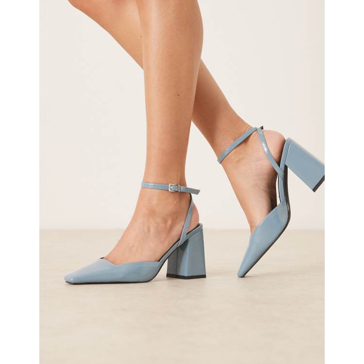RAID Cordeliya block heel slingback shoes in blue PU ASOS