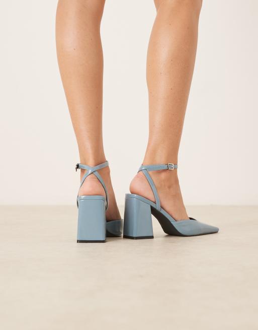 RAID Cordeliya block heel slingback shoes in blue PU, 2 of 4