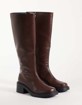 Raid Coretta Square Toe Knee Boots In Brown