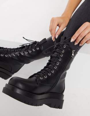 black flat lace up booties