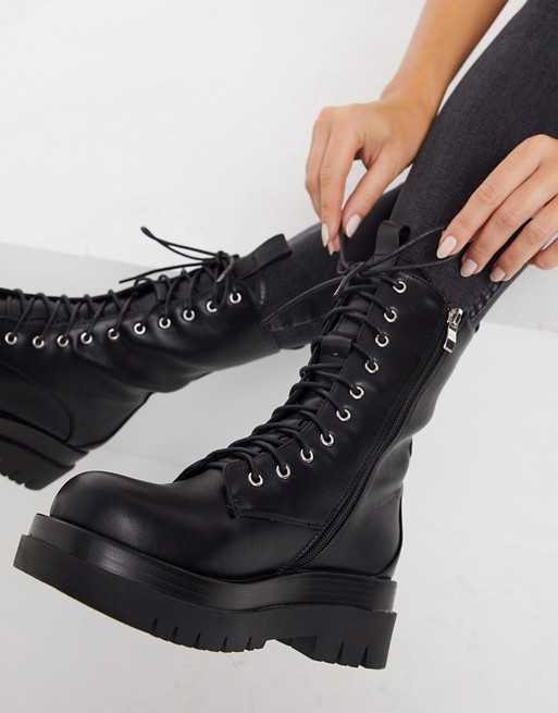 RAID Dahlia flat lace up boots in black
