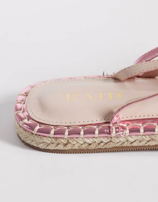 RAID Danita espadrille flat sandals in pink metallic, 3 of 4