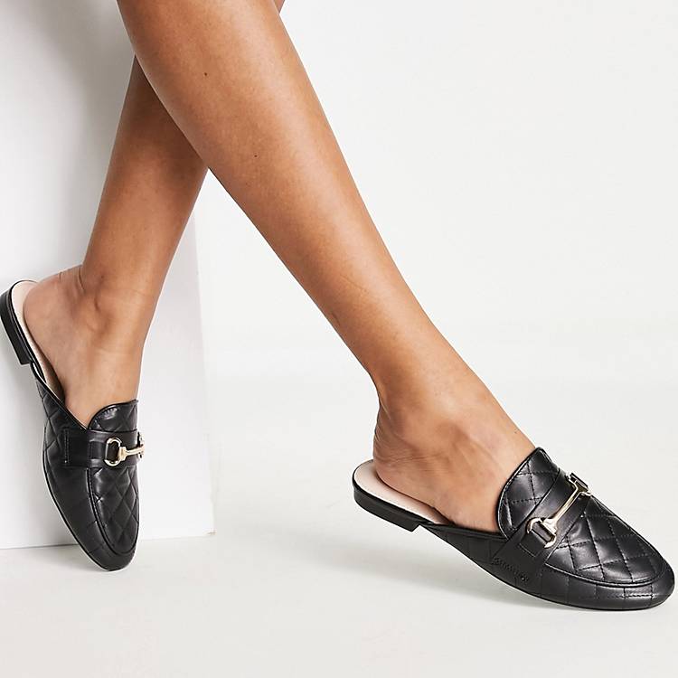 gray expand Revenue RAID Dency quilted mule shoes in black | ASOS