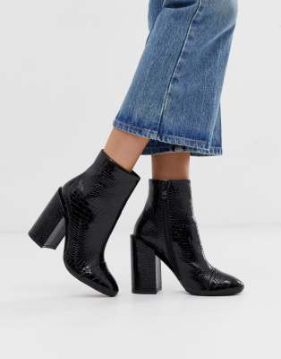 black croc patent ankle boots