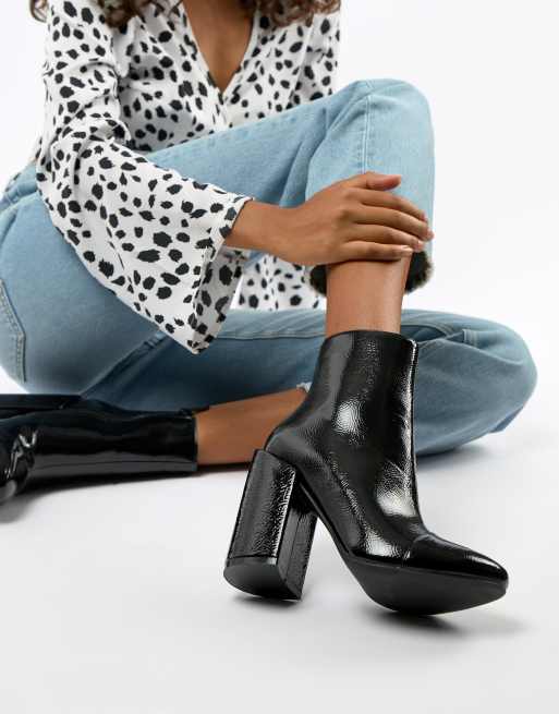 raid dolley black patent heeled ankle boots
