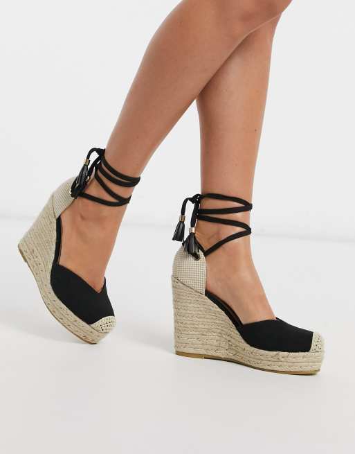 RAID Dorian ankle tie espadrilles in black canvas | ASOS