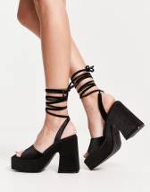 Topshop Eve heeled platform with ankle tie in black metallic | ASOS