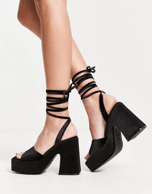 Black velvet store lace up heels