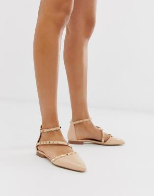 nude patent flat shoes