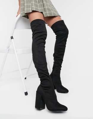 RAID Editta over the knee boots with block heel in black