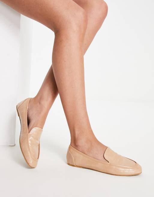 Raid Elina square toe flat shoes in beige croc