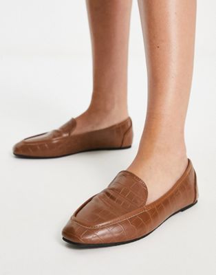 RAID Elina square toe flat shoes in brown croc