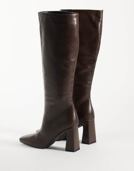 RAID Emarra block heel knee boots in brown, 4 of 4
