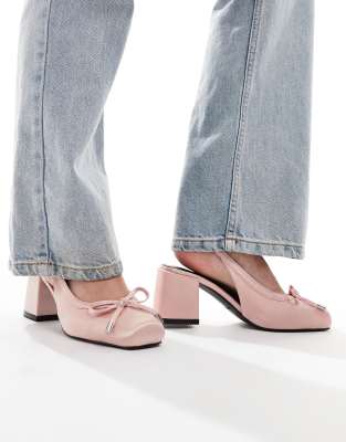  Emilia ballet low block heels shoes in baby pink satin