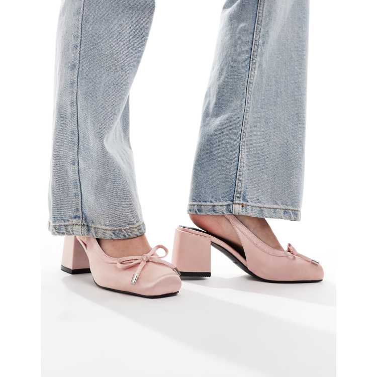 RAID Emilia ballet low block heels shoes in baby pink satin ASOS