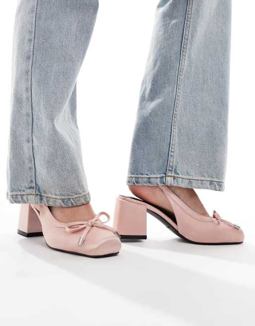 RAID Emilia ballet low block heels shoes in baby pink satin