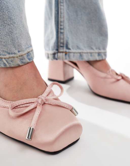 RAID Emilia ballet low block heels shoes in baby pink satin ASOS