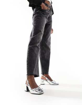 Raid Emilia Ballet Low Block Heels Shoes In Silver Patent