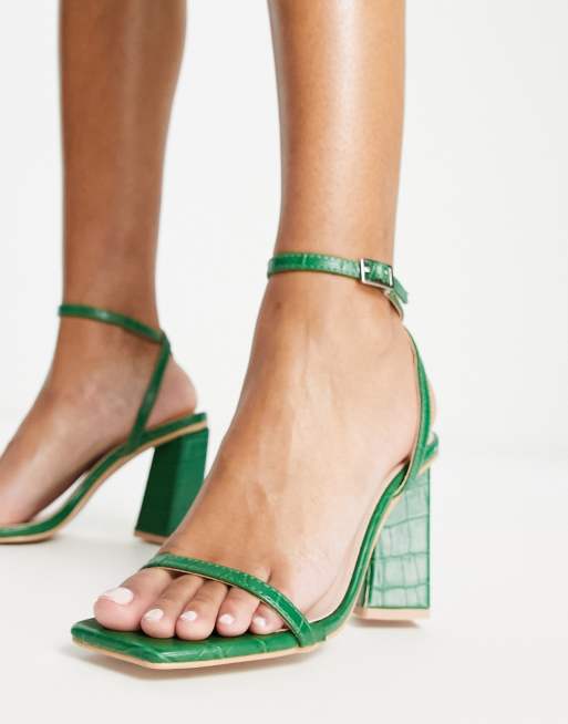 Raid Emor mid heel sandals in green croc ASOS