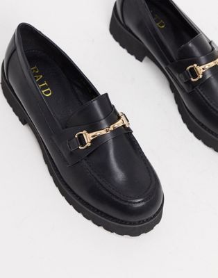 RAID Empire chunky loafers in black with gold snaffle