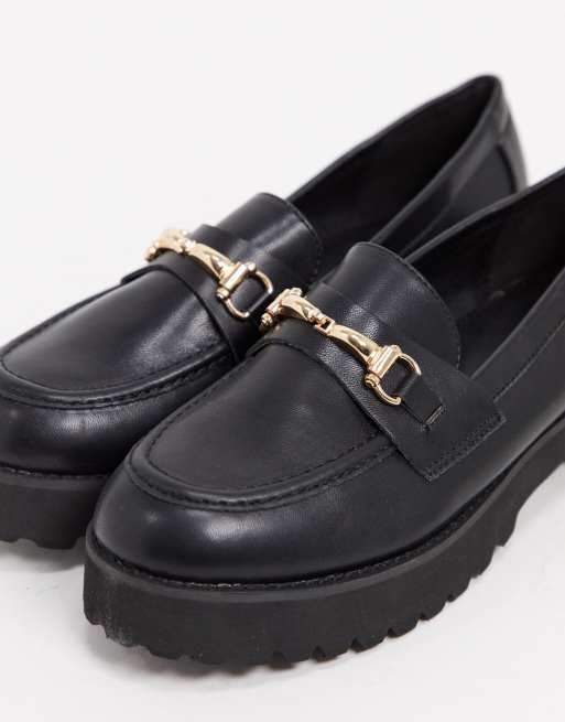 RAID Empire chunky loafers in black with gold snaffle