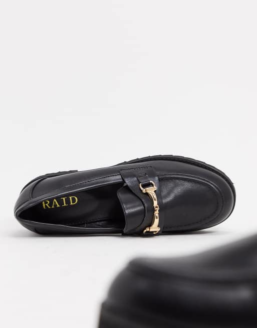 RAID Empire chunky loafers in black with gold snaffle, 4 of 4