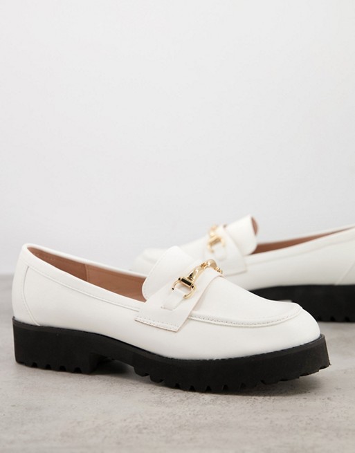 RAID Empire chunky loafers in white with gold snaffle