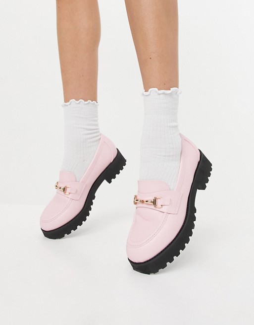 RAID Empire chunky loafers with gold snaffle in pastel pink
