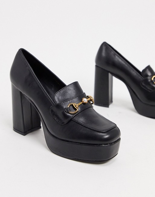 RAID Estera chunky heeled loafer shoes in black