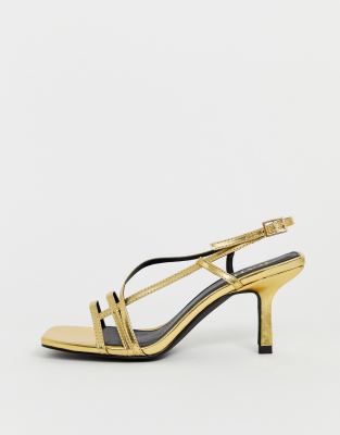 gold strappy high heel sandals