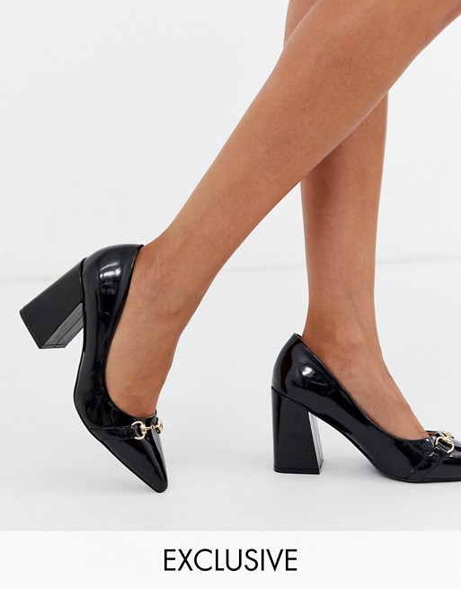 RAID Exclusive Estela mid heeled loafers in black patent