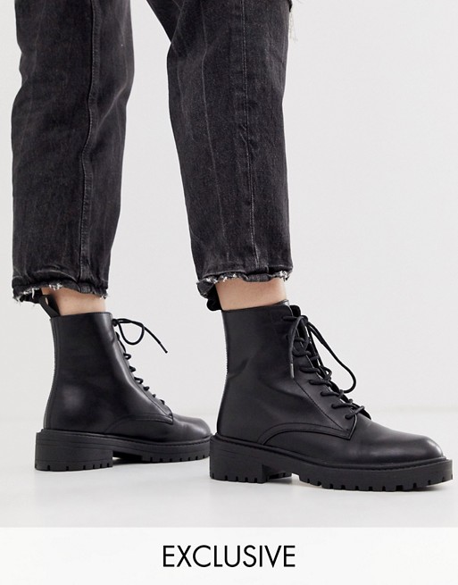 RAID Exclusive Micah black lace up flat boots