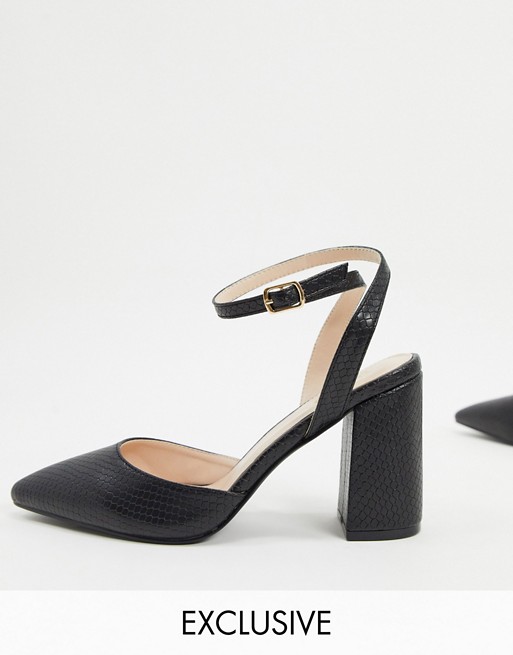 RAID Exclusive Neima block heeled shoes in black snake