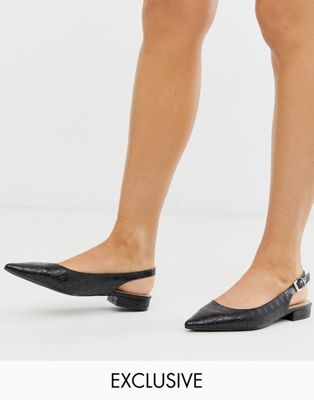 RAID Exclusive Revel black croc effect sling back flat shoes