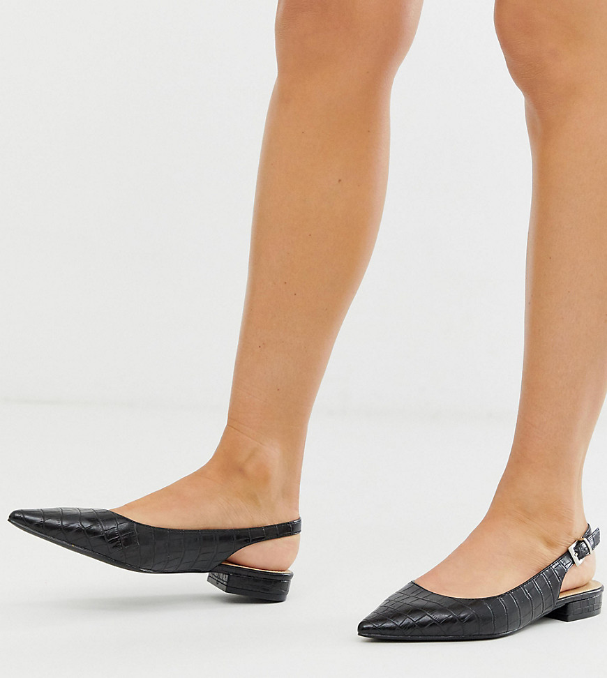 RAID - Exclusive Revel - Zwarte slingback platte schoenen met krokodillenleereffect