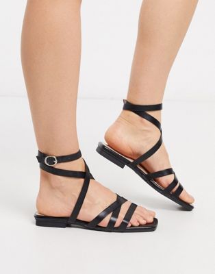 flat black strappy sandals
