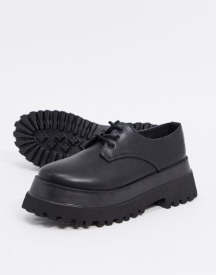 RAID Fab chunky flat lace up shoes in black