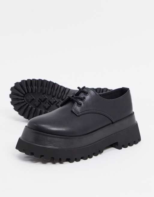 raid fab chunky flat lace up shoes in black