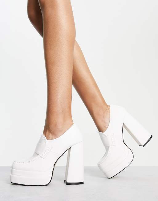 White loafer hot sale heels