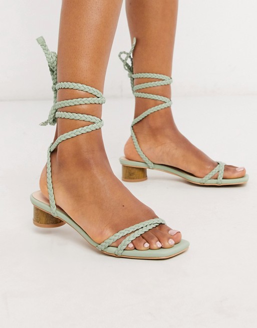 RAID Felicity heeled sandals in sage green plait