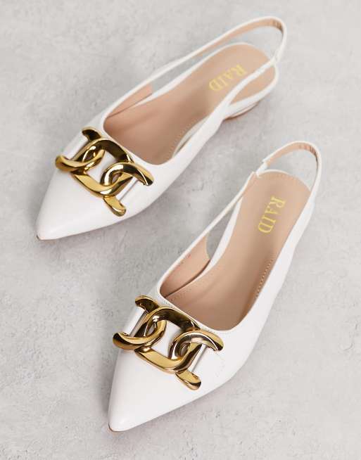 White and on sale gold flats