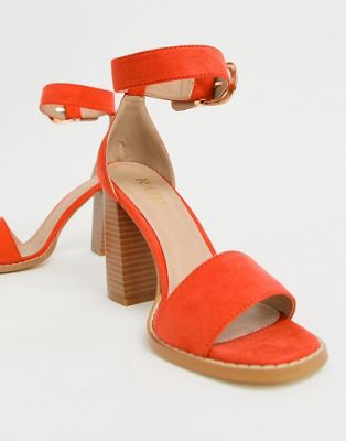 orange block heel sandals