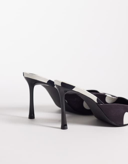 RAID Floralio heeled mules in black and white polka dot, 3 of 4