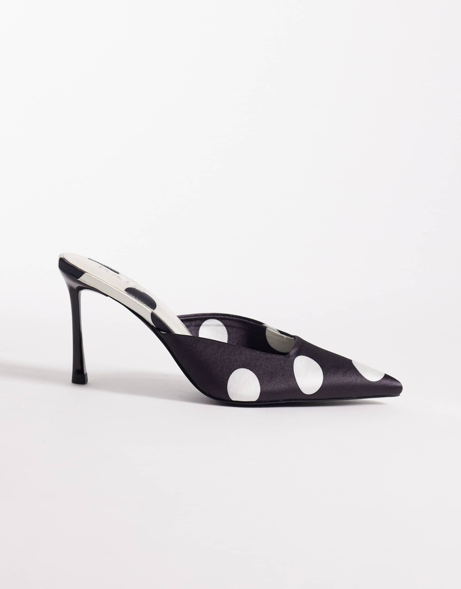 raid floralio heeled mules in black and white polka dots