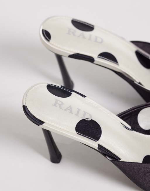 RAID Floralio heeled mules in black and white polka dots, 4 of 4